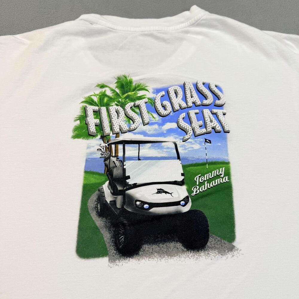 Tommy Bahama Shirt Mens 2XL White First Grass Seat Golf Cart Graphic Tee Tagless